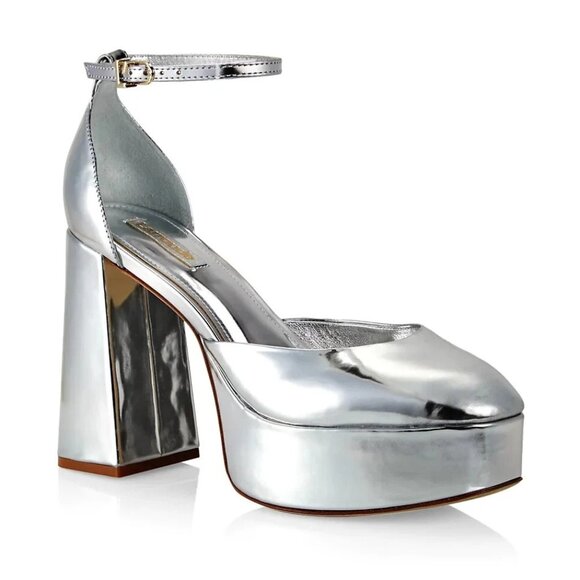 New! LARROUDE Ari Metallic Leather Ankle-Strap Platform Sandals Size 7 DD396A - Picture 1 of 8